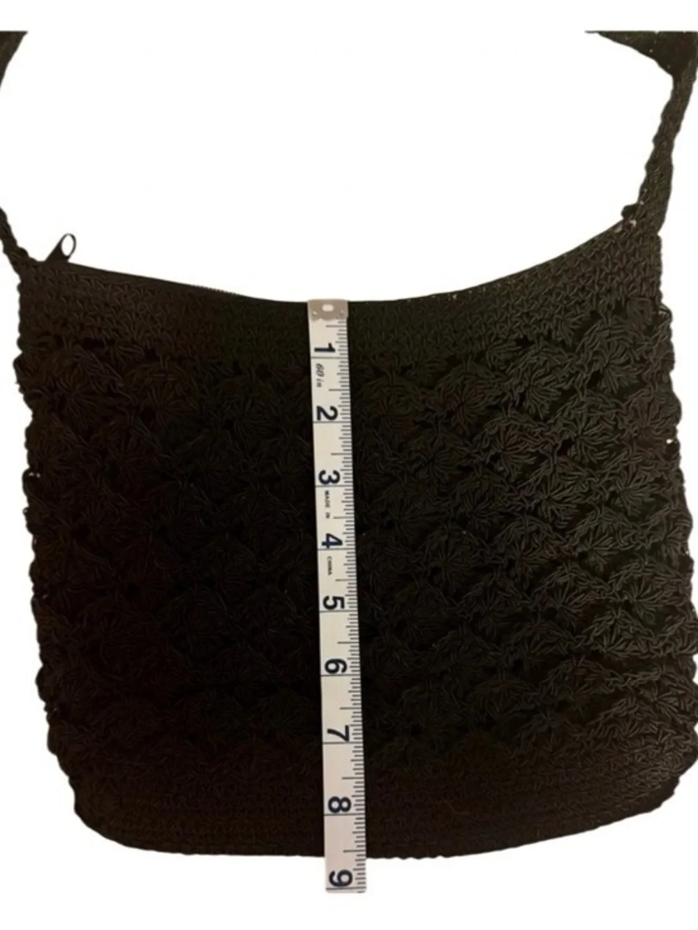 Black Crochet Crossbody Bag- Boho‎ Chic Scandi Girl Style Festival Purse